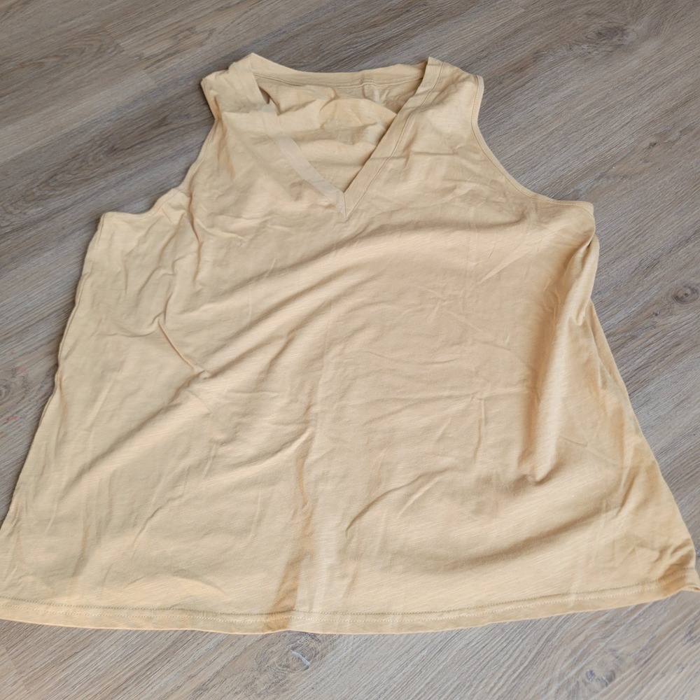 Women Tank Top 2XL Khaki Tan 100% Cotton Solid Casual‎ V-Neck Boho Summer